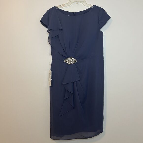 JJs House Sheath Chiffon Dress Stormy Blue Jeweled 192772 164084 NWT - Size 12 - Picture 3 of 16